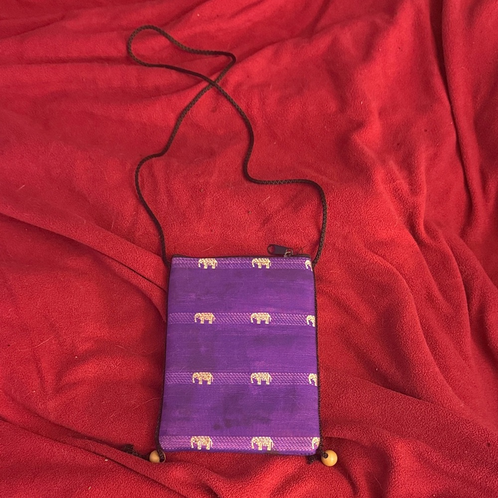 Purple Patterned Crossbody Bag with Drawstring